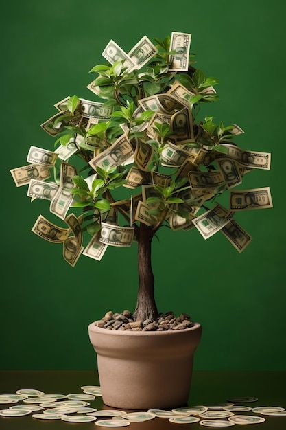 uma planta com uma árvore de dinheiro nela imagem premium gerada com ia